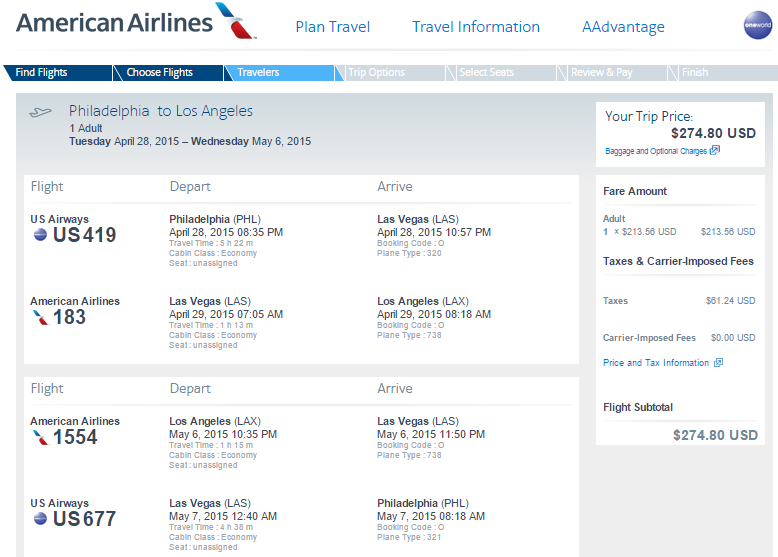 Why you should search one way fares, American Airlines PHL-LAX $275 roundtrip, but only if you ...