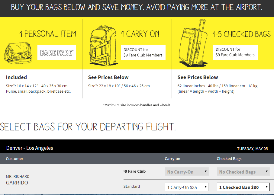 spirit bag fares