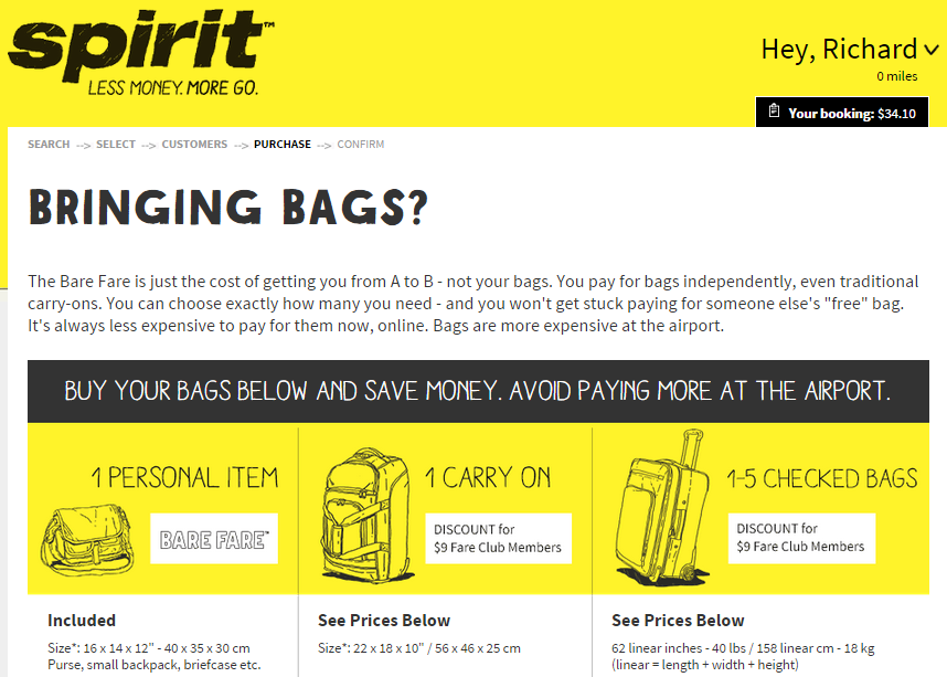 spirit price of bags