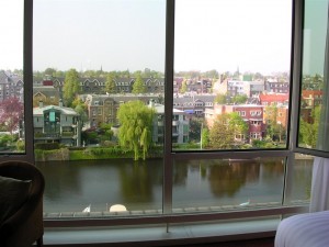 Hilton Amsterdam hotel canal view, Amsterdam, Netherlands