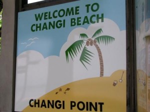 Singapore, Changi Beach sign