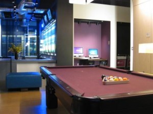 aloft Portland Airport pool table and computers in lobby
