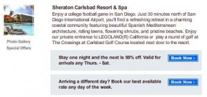 Starwood Carlsbad Sheraton participating hotel for promotion