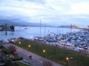 Vancouver Westin Bayshore harbor view at dusk