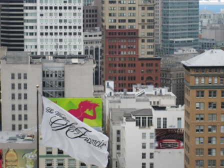 Westin St. Francis Flag and San Francisco skyline from Tower