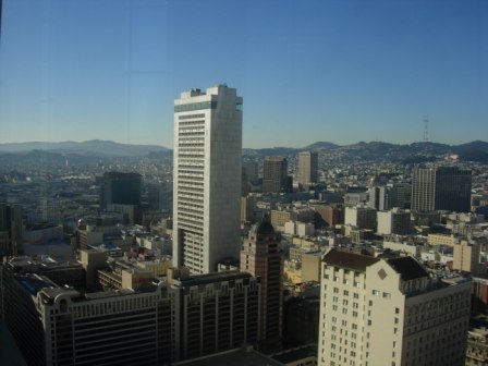 Westin St. Francis view over Geary Street and Hilton SF Hotel