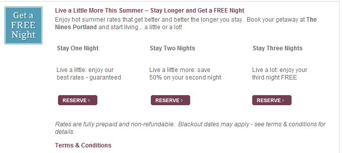 Starwood Hotels 3rd Night Free Offer