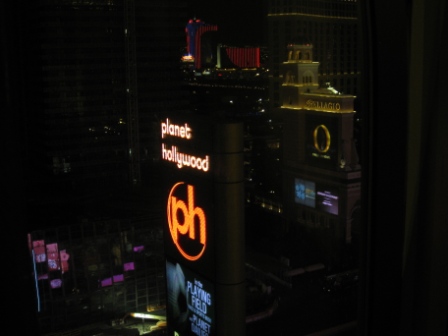 Las Vegas Sheraton Planet Hollywood view of Bellagio at night