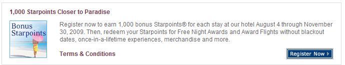 SPG 1,000 bonus points per stay promotion