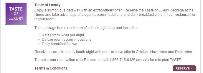 Taste of Luxury special offer rate is a poor value for Labor Day