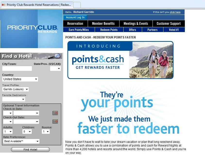 Priority Club Points & Cash email