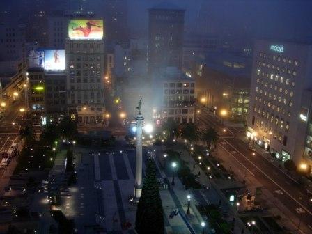 Union Square late night view from historic St. Francis Hotel