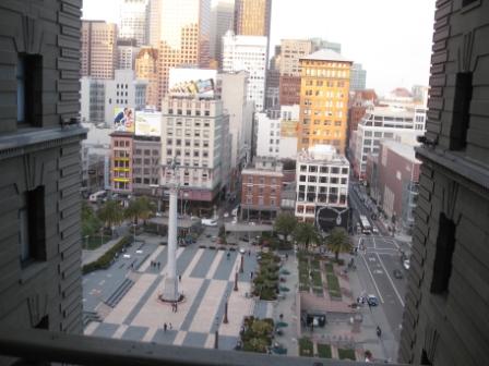 View of Union Square from 10th floor St. Francis historic building junior suite