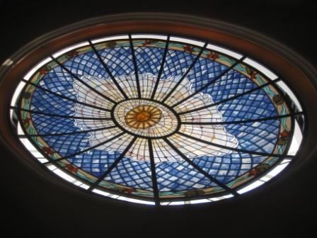 a stained glass window in a room