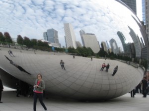 a large reflective sculpture of a city