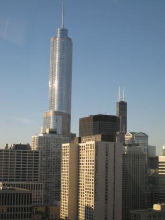 a tall skyscraper in a city