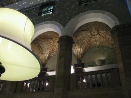 a large light fixture in a building