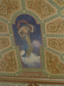 a painting on the ceiling of a building