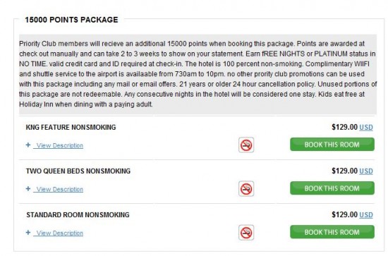 a screenshot of a hotel package