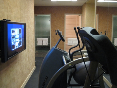 a gym with exercise bikes