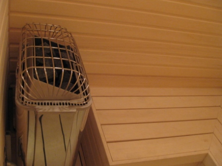a close-up of a sauna