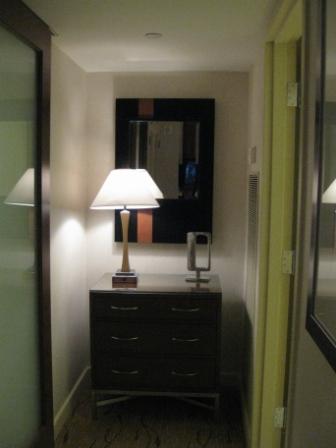 a lamp on a dresser