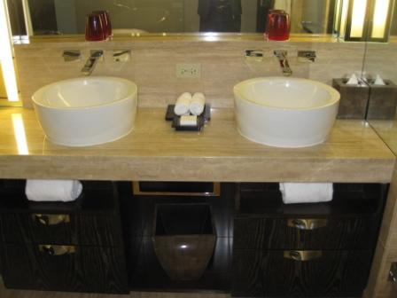 a bathroom with two sinks