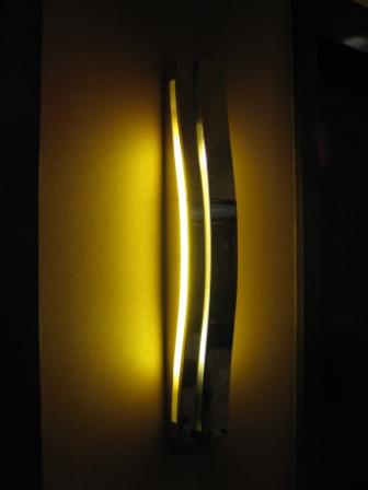 a light fixture in a dark room