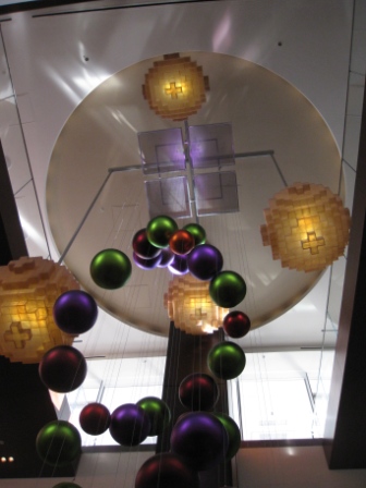 a colorful balls from a ceiling