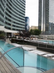 a pool in a hotel