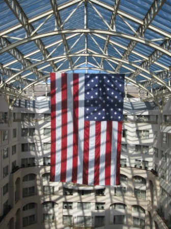 a flag from a roof