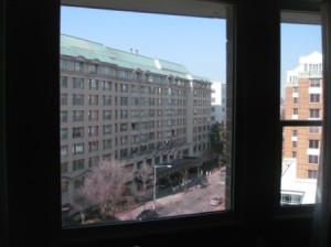 a view of a building from a window