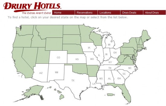 drury inn locations map Drury Hotels Map Loyalty Traveler