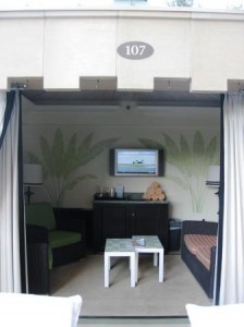 a room with a television and a table