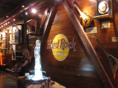 a guitar display in a restaurant