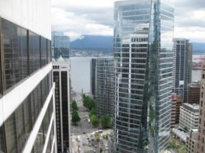 high view of a city with tall buildings