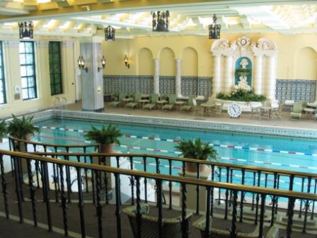 a swimming pool inside a hotel