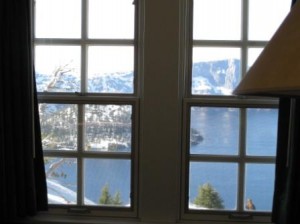 a window with a view of the mountains