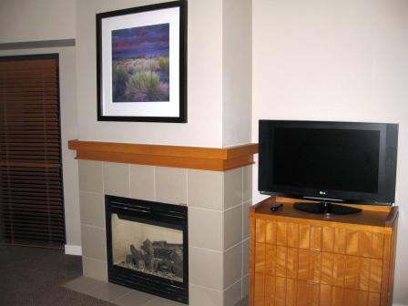 a tv and fireplace in a room