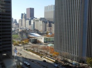 a cityscape with tall buildings