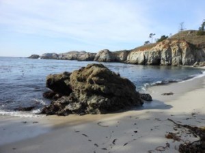 a rocky beach with water and rocks