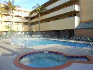 a swimming pool in a hotel