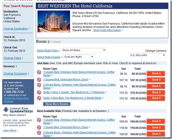 Best Western Hotel California rates