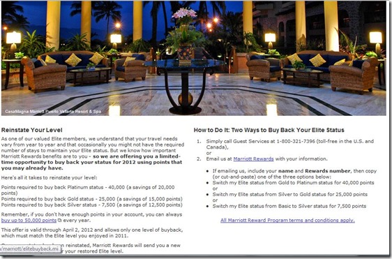 Marriott Rewards elite buy back 2012