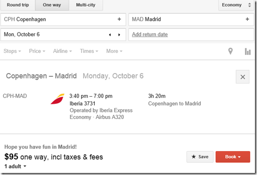 CPH-Madrid flight