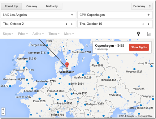 Google flight maps lax-cph