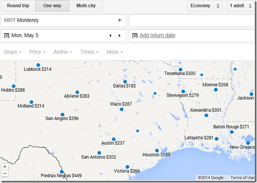 Google Flights MRY-TX