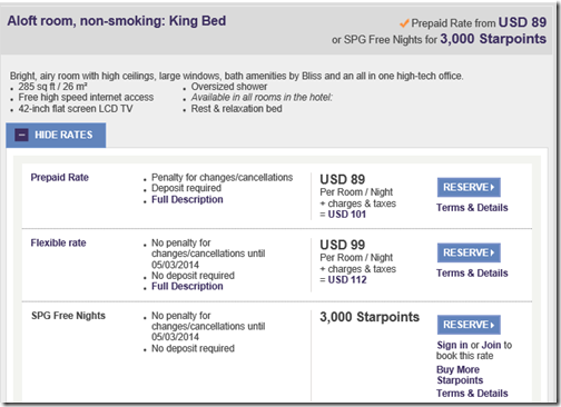 JAX Aloft SPG rate