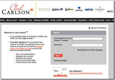 Club Carlson log-in