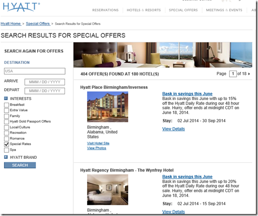 Hyatt Special offers USA